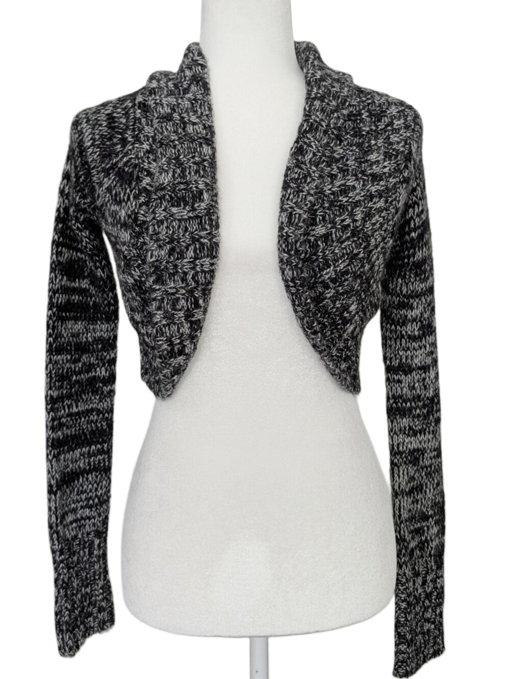Wet Seal Womens Black Gray Marled Y2K Cropped Knit Shrug Cardigan Size Medium